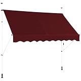 COSTWAY Klemmmarkise 250 cm breit, Balkonmarkise ohne Bohren, UV-beständig, höhenverstellbar, wasserabweisend, Markise mit Handkurbel, Sonnenmarkise, Sonnenschutz für Balkon (Weinrot)