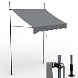 ONBEST Klemmmarkise aufrollbar in 3 Größen – 200/300 / 400 cm breit – Balkonmarkise ohne Bohren für Balkon & Terrasse – Handkurbel – Sonnenschutz, Regenschutz & Sichtschutz (Hellgrau, 2m x 1,2m)