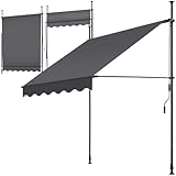 tectake Klemmmarkise mit Handkurbel, Balkon Markise ohne Bohren, Markise höhenverstellbar, UV-beständig, wasserabweisend, Terrassenüberdachung, Sonnenschutz Terrasse & Balkon, 150 cm - schwarz/grau