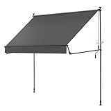BellMax Klemmmarkise Markise Balkon ohne Bohren, 250 cm x (125 + 25 cm) Grau, Balkonmarkise mit Handkurbel, Faltbarem Seitenarm, UV-Schutz, Wasserdicht & Höhenverstellbar