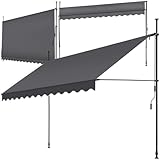tectake Klemmmarkise mit Handkurbel, Balkon Markise ohne Bohren, Markise höhenverstellbar, UV-beständig, wasserabweisend, Terrassenüberdachung, Sonnenschutz Terrasse & Balkon, 350 cm - schwarz/grau