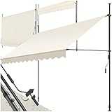 tectake Klemmmarkise mit Handkurbel, Balkon Markise ohne Bohren, Markise höhenverstellbar, UV-beständig, wasserabweisend, Terrassenüberdachung, Sonnenschutz Terrasse & Balkon, Breite 300 cm - beige
