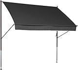 Angerer Klemmmarkise Style mit Handkurbel, Terrasse/Balkon, einfache Montage ohne Bohren, Made in Germany, hochwertiger Stoff, UV-beständig, höhenverstellbar, wasserabweisend, 200 cm Dunkelgrau