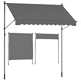 SONGMICS Klemmmarkise, Balkonmarkise, höhenverstellbar, mit Handkurbel, Sonnenschutz, für Balkon, Terrasse, Garten, 250 x 120 cm, anthrazit GSA252G02