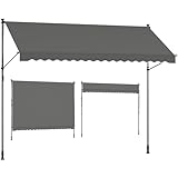 SONGMICS Klemmmarkise, Balkonmarkise, höhenverstellbar, mit Handkurbel, Sonnenschutz, für Balkon, Terrasse, Garten, 350 x 120 cm, anthrazit GSA352G02