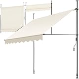 tectake Klemmmarkise mit Handkurbel, Balkon Markise ohne Bohren, Markise höhenverstellbar, UV-beständig, wasserabweisend, Terrassenüberdachung, Sonnenschutz Terrasse & Balkon, Breite 200 cm - beige