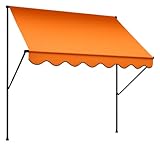 Angerer Klemmmarkise Standard mit Handkurbel, Terrasse/Balkon, einfache Montage ohne Bohren, Made in Germany, Kunststoff-Bezug, UV-beständig, höhenverstellbar, wasserabweisend, 250 cm Orange