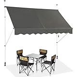 RELAX4LIFE Klemmmarkise 250 cm breit, Markise Balkon ohne Bohren, Höhenverstellbare Balkonmarkise mit Handkurbel, Sonnenschutz für Terrasse Balkon Veranda (250x175cm, Grau)