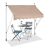 Relaxdays Klemmmarkise, Balkon Sonnenschutz, einziehbar, Fallarm, ohne Bohren, höhenverstellbar, 200 cm breit, beige