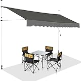 COSTWAY Klemmmarkise 400 cm breit, Balkonmarkise ohne Bohren, UV-beständig, höhenverstellbar, wasserabweisend, Markise mit Handkurbel, Sonnenmarkise, Sonnenschutz für Balkon, Grau