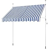 Yaheetech Klemmmarkise 250cm Breit, Balkonmarkise mit Handkurbel ohne Bohren, UV-beständig & Höhenverstellbar (210-300cm) Markise, Wasserabweisend & Sonnenschutz Markise Balkon, Blau-Weiß