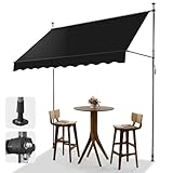LEADZM Klemmmarkise 250 cm Breit,Balkon Markise Klein ohne Bohren, mit Handkurbel,Wasserdicht,Sonnenschutz,UV-beständig,Höhenverstellbar,für Terrasse,Balkon,Garten,Laden,Mietshaus,Schwarz