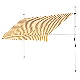 DETEX Klemmmarkise 350 cm breit Höhenverstellbar Handkurbel UV-beständig Ohne Bohren Wasserabweisend Balkonmarkise Markise Balkon Terrasse Gelb Weiß