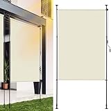 Ollewiellan Klemmmarkise Senkrechtmarkise außen 120x270cm Ausziehbar | Vertikalmarkise mit Handkurbel ohne Bohren | Balkon-Sichtschutz & Windschutz für Garten & Terrasse, Beige