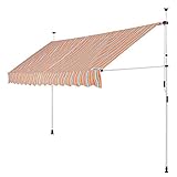 DETEX Klemmmarkise 350 cm breit Höhenverstellbar Handkurbel UV-beständig Ohne Bohren Wasserabweisend Balkonmarkise Markise Balkon Terrasse Orange