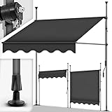 tillvex Klemmmarkise mit Handkurbel Balkon | Balkonmarkise ohne Bohren | Markise UV-beständig & höhenverstellbar | Sonnenschutz wasserdicht (Anthrazit, 250cm)