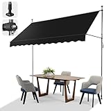LEADZM Klemmmarkise 300 cm Breit,Balkon Markise ohne Bohren,mit Handkurbel,Wasserdicht,Sonnenschutz,UV-beständig,Höhenverstellbar,für Terrasse,Balkon,Garten,Laden,Schwarz