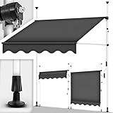 tillvex Klemmmarkise mit Handkurbel Balkon | Balkonmarkise ohne Bohren | Markise UV-beständig & höhenverstellbar | Sonnenschutz wasserdicht (Grau, 200cm)