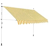 Myheimly Einziehbare Balkonmarkise Klemmmarkise Sonnenschutz Garten Markise Handbetrieben 250 cm Orange/Weiß Gestreift
