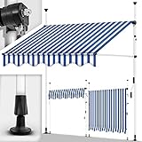 tillvex Klemmmarkise 250cm Blau-Weiß mit Handkurbel Balkon...