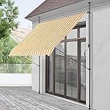 pro.tec Klemmmarkise Stem Markise ohne Bohren 300 x 120 x 220-309 cm Balkonmarkise mit Handkurbel Sonnenschutz Stahlgestell Gelb/Weiß